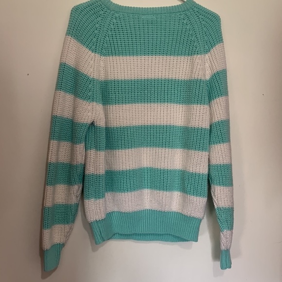 Vintage 80s Lady Footlocker Mint Green White Striped Sweater Made in Korea - Picture 9 of 10